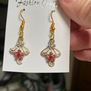 Elegant Gold and Pink Umbrella Earrings